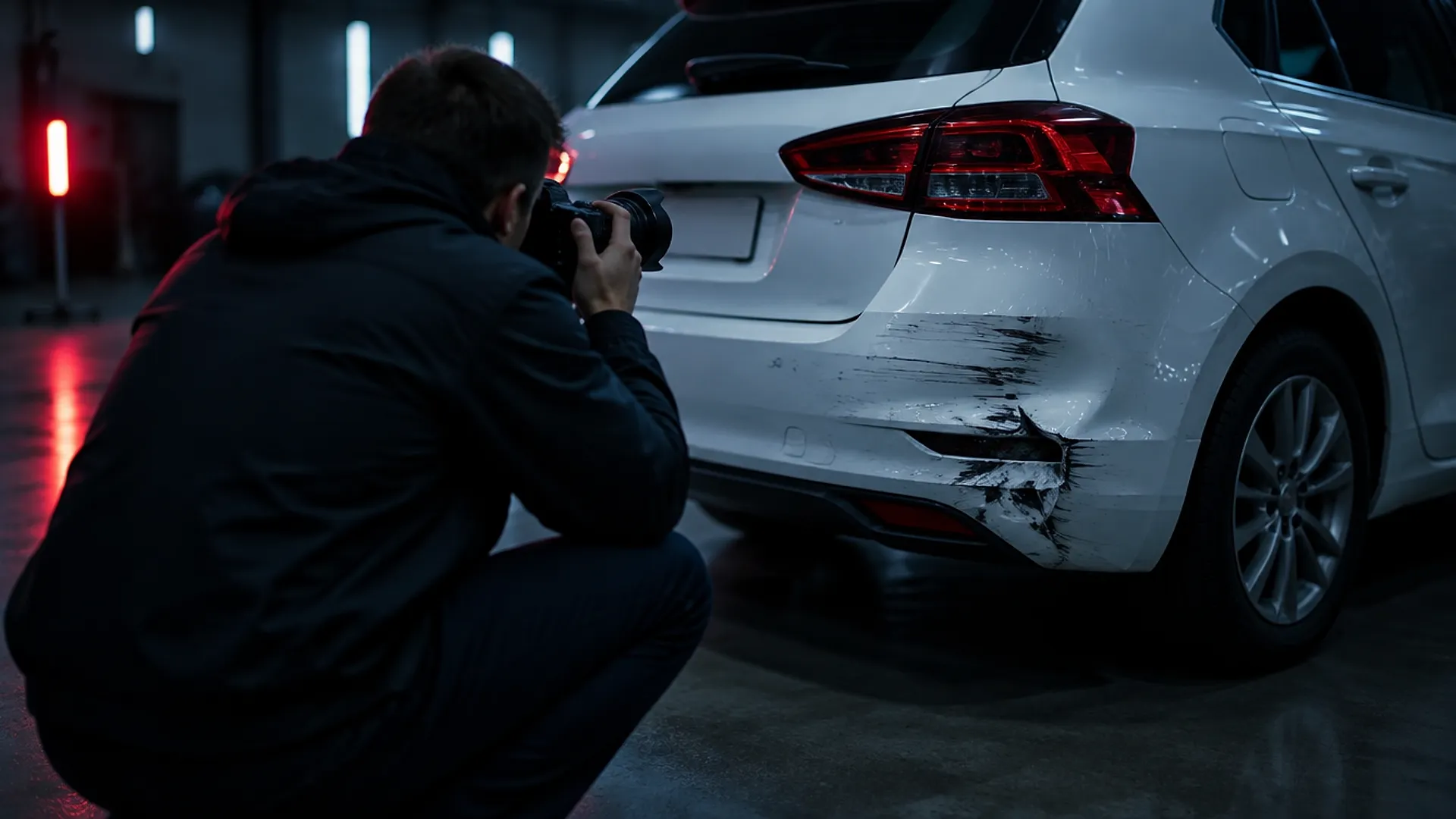 Gutachter fotografiert einen Heckschaden (Symbolbild)